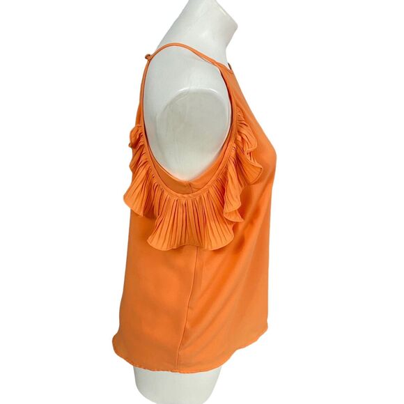 Shinestar Top Womens Small Orange Ruffle Fall Harvest Cold Shoulder Work Office - Picture 7 of 16